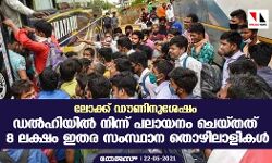 ലോക്ക് ഡൗണിനുശേഷം ഡല്‍ഹിയില്‍ നിന്ന് പലായനം ചെയ്തത് 8 ലക്ഷം ഇതര സംസ്ഥാന തൊഴിലാളികള്‍