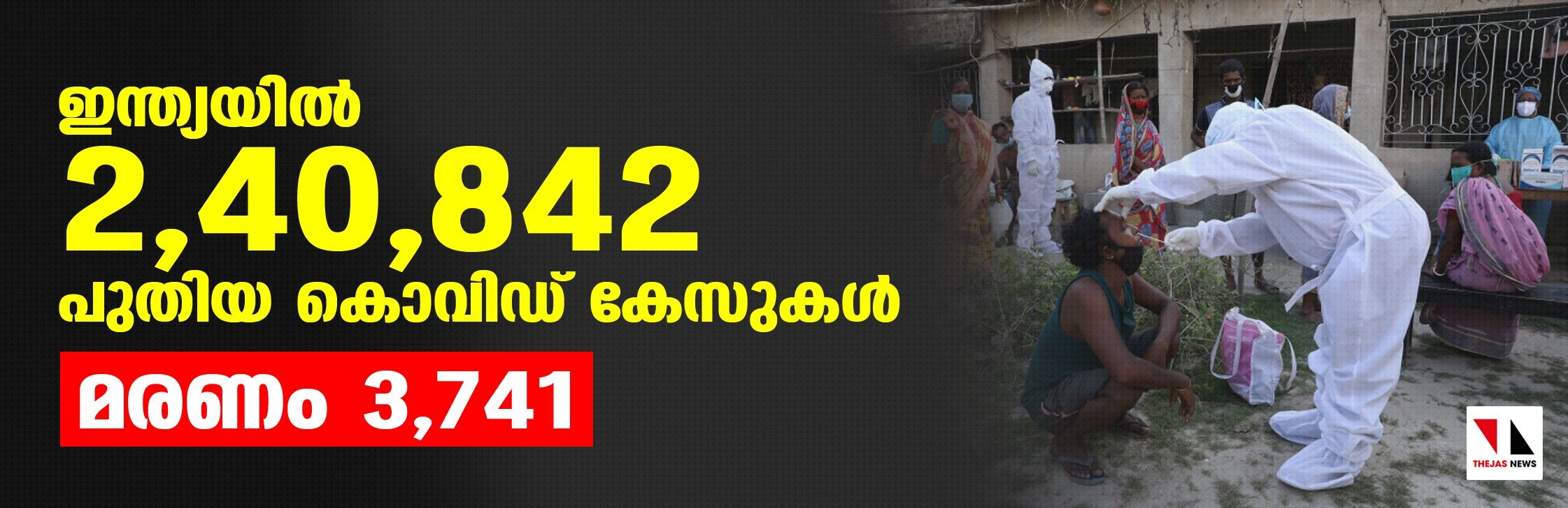 ഇന്ത്യയില്‍ 2,40,842 പുതിയ കൊവിഡ് കേസുകള്‍; മരണം 3741