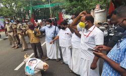 രാജ്ഭവന് മുന്നില്‍ എസ്ഡിപിഐ പ്രതിഷേധം; ലക്ഷദ്വീപ് അഡ്മിനിസ്‌ട്രേറ്റര്‍ പ്രഫുല്‍ പട്ടേലിന്റെ കോലം കത്തിച്ചു