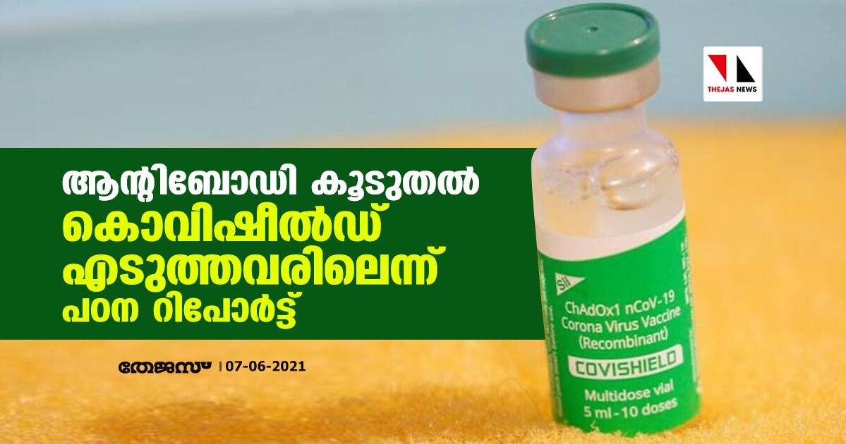 ആന്റിബോഡി കൂടുതല് കൊവിഷീല്ഡ് എടുത്തവരിലെന്ന് പഠന റിപോര്ട്ട് ആന്റിബോഡി കൂടുതല് കൊവിഷീല്ഡ് എടുത്തവരിലെന്ന് പഠന റിപോര്ട്ട്