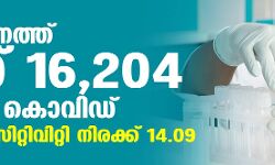 സംസ്ഥാനത്ത് ഇന്ന് 16,204 പേര്‍ക്ക് കൊവിഡ്; 20,237 പേര്‍ക്കു രോഗമുക്തി