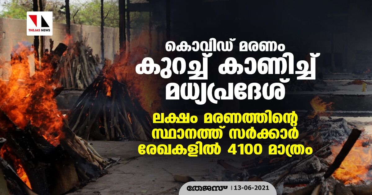 കൊവിഡ് മരണം കുറച്ച് കാണിച്ച് മധ്യപ്രദേശ്; ലക്ഷം മരണത്തിന്റെ സ്ഥാനത്ത് സര്ക്കാര് രേഖകളില് 4100 മാത്രം കൊവിഡ് മരണം കുറച്ച് കാണിച്ച് മധ്യപ്രദേശ്; ലക്ഷം മരണത്തിന്റെ സ്ഥാനത്ത് സര്ക്കാര് രേഖകളില് 4100 മാത്രം