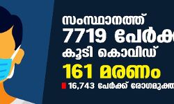 സംസ്ഥാനത്ത് ഇന്ന് 7719 പേര്ക്ക് കൊവിഡ്; ടെസ്റ്റ് പോസിറ്റിവിറ്റി 11.26; മരണം 161 സംസ്ഥാനത്ത് ഇന്ന് 7719 പേര്ക്ക് കൊവിഡ്; ടെസ്റ്റ് പോസിറ്റിവിറ്റി 11.26; മരണം 161