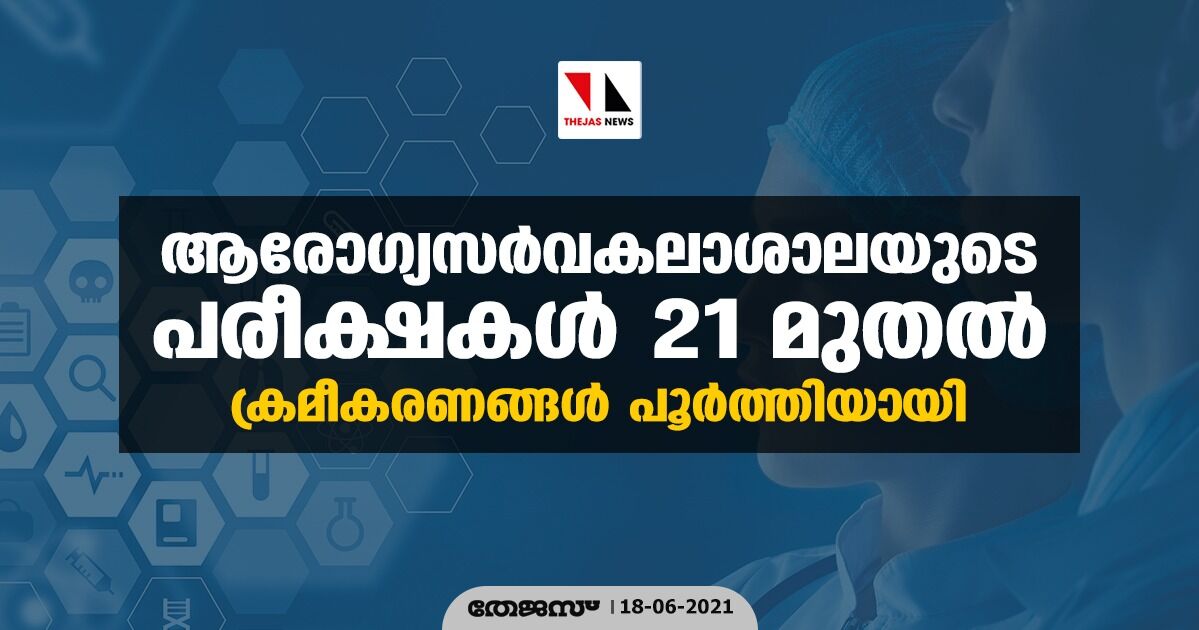 ആരോഗ്യസര്വകലാശാലയുടെ പരീക്ഷകള് 21 മുതല്; ക്രമീകരണങ്ങള് പൂര്ത്തിയായി ആരോഗ്യസര്വകലാശാലയുടെ പരീക്ഷകള് 21 മുതല്; ക്രമീകരണങ്ങള് പൂര്ത്തിയായി