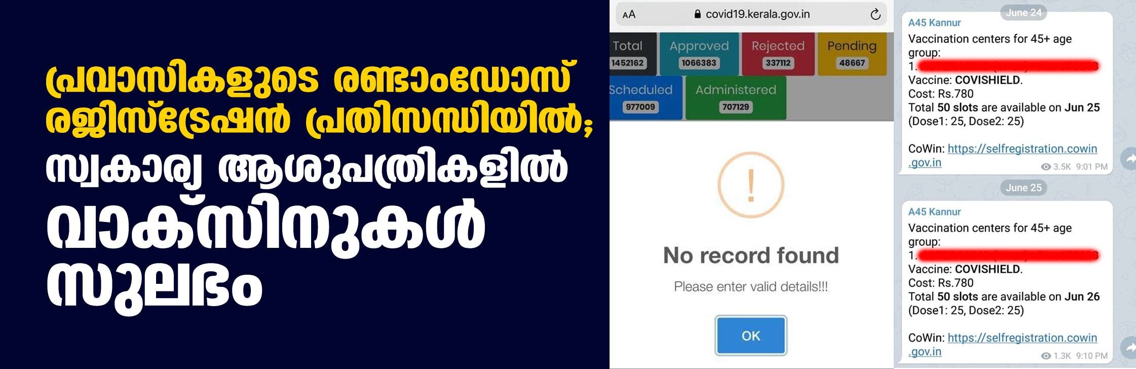 പ്രവാസികളുടെ രണ്ടാംഡോസ് രജിസ്ട്രേഷന് പ്രതിസന്ധിയില്; സ്വകാര്യ ആശുപത്രികളില് വാക്സിനുകള് സുലഭം പ്രവാസികളുടെ രണ്ടാംഡോസ് രജിസ്ട്രേഷന് പ്രതിസന്ധിയില്; സ്വകാര്യ ആശുപത്രികളില് വാക്സിനുകള് സുലഭം