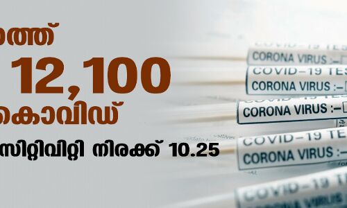 സംസ്ഥാനത്ത് ഇന്ന് 12,100 പേര്‍ക്ക് കൊവിഡ്;  ടെസ്റ്റ് പോസിറ്റിവിറ്റി 10.25; മരണം 76