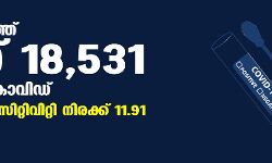 സംസ്ഥാനത്ത് ഇന്ന് 18,531 പേര്‍ക്ക് കൊവിഡ്;   ടെസ്റ്റ് പോസിറ്റിവിറ്റി നിരക്ക് 11.91; മരണം 98