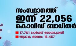 സംസ്ഥാനത്ത് 22,056 പേര്ക്ക് കൊവിഡ് 19 സ്ഥിരീകരിച്ചു; 131 മരണം സംസ്ഥാനത്ത് 22,056 പേര്ക്ക് കൊവിഡ് 19 സ്ഥിരീകരിച്ചു; 131 മരണം
