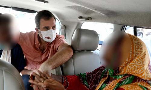 ബലാല്‍സംഗത്തിനിരയായി കൊല്ലപ്പെട്ട ദലിത് പെണ്‍കുട്ടിയുടെ കുടുംബത്തെ സന്ദര്‍ശിച്ച് രാഹുല്‍