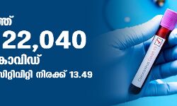 സംസ്ഥാനത്ത് ഇന്ന് 22,040 പേര്‍ക്ക് കൊവിഡ്;   ടെസ്റ്റ് പോസിറ്റിവിറ്റി നിരക്ക് 13.49;  മരണം 117