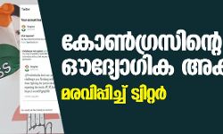 കോണ്‍ഗ്രസിന്റെ ഔദ്യോഗിക അക്കൗണ്ടും മരവിപ്പിച്ച് ട്വിറ്റര്‍