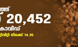സംസ്ഥാനത്ത് ഇന്ന് 20,452 പേര്‍ക്ക് കൊവിഡ്;   ടെസ്റ്റ് പോസിറ്റിവിറ്റി നിരക്ക് 14.35; മരണം 114