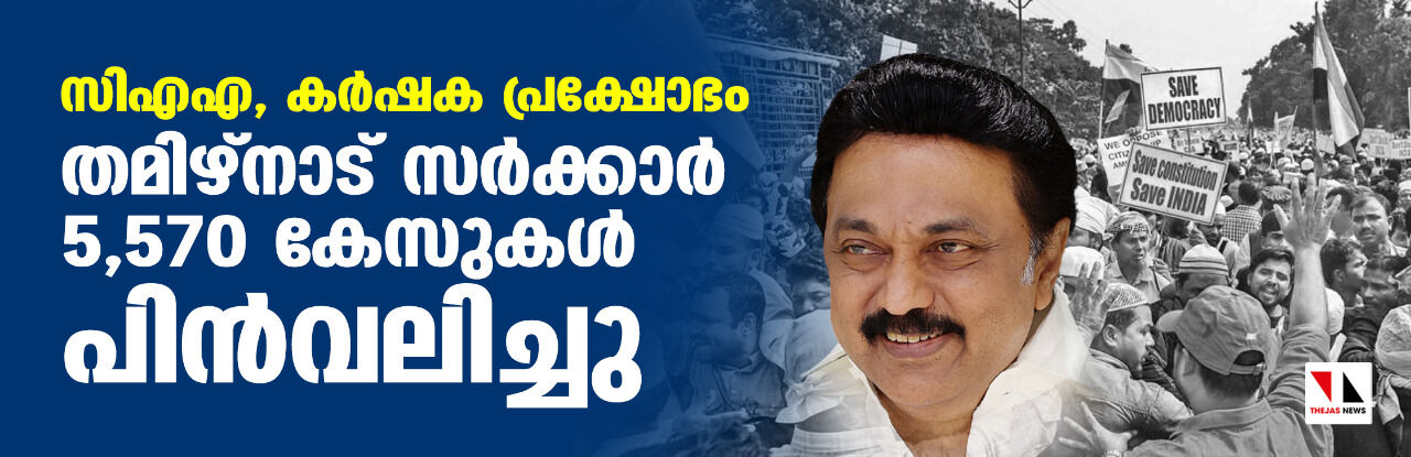 സിഎഎ, കര്‍ഷക പ്രക്ഷോഭം; തമിഴ്‌നാട് സര്‍ക്കാര്‍ 5,570 കേസുകള്‍ പിന്‍വലിച്ചു