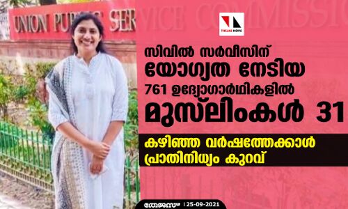 സിവില്‍ സര്‍വീസിന് യോഗ്യത നേടിയ 761 ഉദ്യോഗാര്‍ഥികളില്‍ മുസ്‌ലിംകള്‍ 31; കഴിഞ്ഞ വര്‍ഷത്തേക്കാള്‍ പ്രാതിനിധ്യം കുറവ്