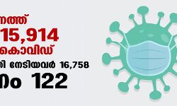 സംസ്ഥാനത്ത് ഇന്ന് 15,914 പേര്‍ക്ക് കൊവിഡ്;   മരണം 122;  ആകെ മരണം 25,087