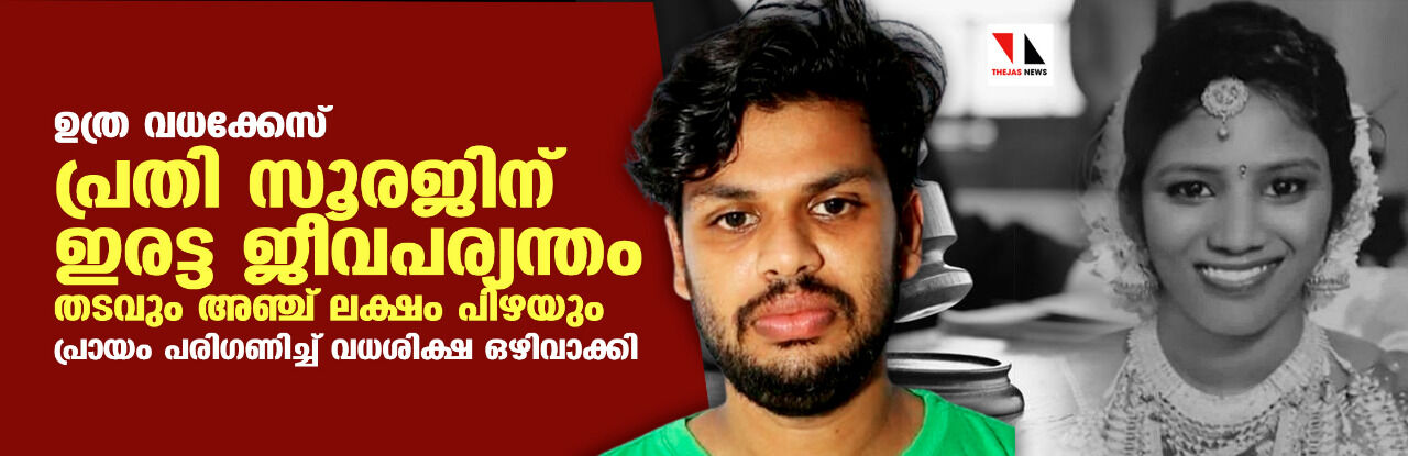 ഉത്ര വധക്കേസ്: പ്രതി സൂരജിന് ഇരട്ട ജീവപര്യന്തവും പതിനേഴ് വര്‍ഷം തടവും