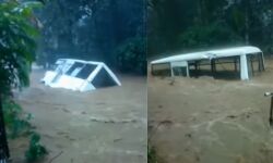 മലവെള്ളപ്പാച്ചിലില്‍ നിര്‍ത്തിയിട്ടിരുന്ന സ്‌കൂള്‍ വാന്‍ ഒഴുകിപ്പോയി