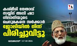 കശ്മീരി നേതാവ് സയ്യിദ് അലി ഷാ ഗിലാനിയുടെ ചെറുമകനെ സര്‍ക്കാര്‍ ജോലിയില്‍ നിന്ന് പിരിച്ചുവിട്ടു