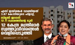എസ് ജയ്ശങ്കര്‍ വാങ്ങിയത് 3.87 കോടിയുടെ ഫ്‌ളാറ്റ്, സ്മൃതി ഇറാനി 12.11 ലക്ഷത്തിന്റെ ഭൂമി; 12 കേന്ദ്ര മന്ത്രിമാര്‍ സ്വത്തുവിവരങ്ങള്‍ വെളിപ്പെടുത്തി