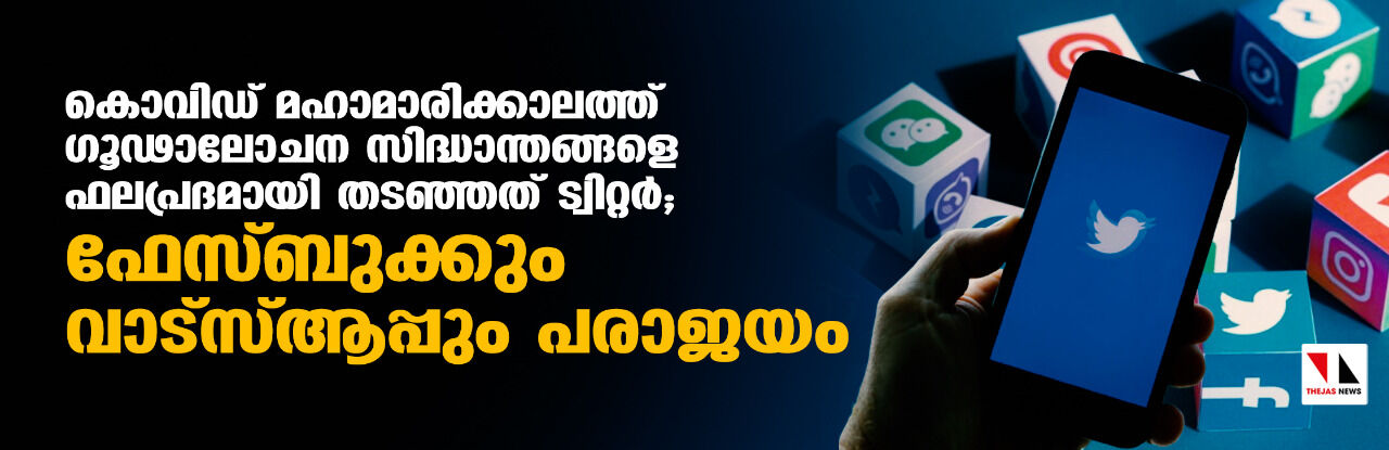 കൊവിഡ് മഹാമാരിക്കാലത്ത് ഗൂഢാലോചനാ സിദ്ധാന്തങ്ങളെ ഫലപ്രദമായി തടഞ്ഞത് ട്വിറ്റര്‍; ഫേസ്ബുക്കും വാട്‌സ്ആപ്പും പരാജയം