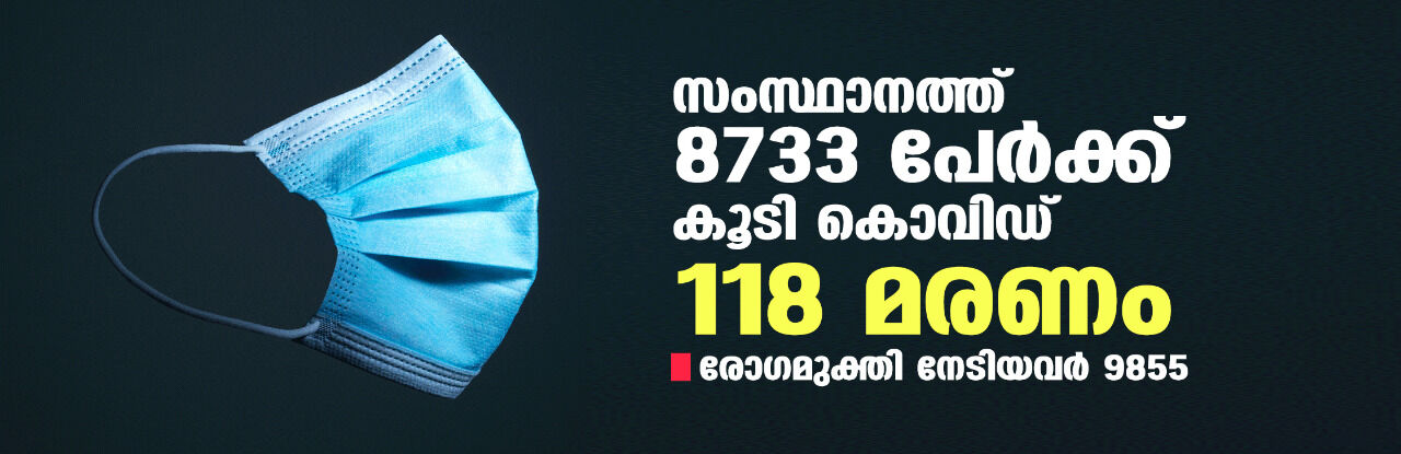 സംസ്ഥാനത്ത് ഇന്ന് 8733 പേര്‍ക്ക് കൊവിഡ്; ടിപിആര്‍ 10.11 ശതമാനം