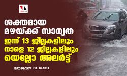 ശക്തമായ മഴയ്ക്ക് സാധ്യത; ഇന്ന് 13 ജില്ലകളിലും നാളെ 12 ജില്ലകളിലും യെല്ലോ അലര്‍ട്ട്