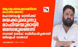 ആഢംബരക്കപ്പലിലെ ലഹരിക്കേസ്: മഹാരാഷ്ട്ര മന്ത്രിക്ക് മയക്കുമരുന്നു മാഫിയയുമായി ബന്ധമുണ്ടെന്ന് നവാബ് മാലിക് സ്ഥിരീകരിച്ചതായി ബിജെപി നേതാവ്