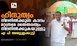 ഹിന്ദുത്വം നിലനില്‍ക്കുന്ന കാലം മാത്രമേ മതേതരത്വം നിലനില്‍ക്കുകയുള്ളൂ: എ പി അബ്ദുല്ലക്കുട്ടി