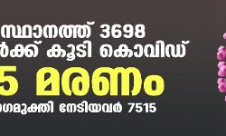 സംസ്ഥാനത്ത് ഇന്ന് 3698 പേര്‍ക്ക് കൊവിഡ്;   മരണം 75