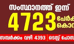 സംസ്ഥാനത്ത് ഇന്ന് 4723 പേര്‍ക്ക് കൊവിഡ്;   മരണം 19; ആകെ മരണം 40,132