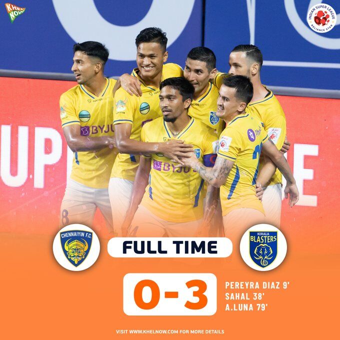 ഐഎസ്എല്; ബ്ലാസ്റ്റേഴ്സ് കുതിക്കുന്നു; ചെന്നൈയിനെയും തകര്ത്ത് മൂന്നാമത് ഐഎസ്എല്; ബ്ലാസ്റ്റേഴ്സ് കുതിക്കുന്നു; ചെന്നൈയിനെയും തകര്ത്ത് മൂന്നാമത്