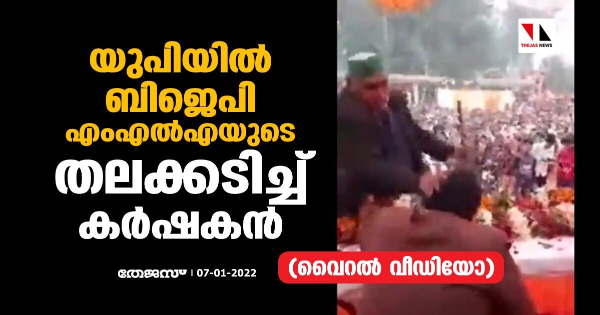 യുപിയില്‍ ബിജെപി എംഎല്‍എയുടെ തലക്കടിച്ച് കര്‍ഷകന്‍ (വൈറല്‍ വീഡിയോ)