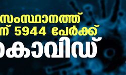 കേരളത്തില്‍ 5,944 പേര്‍ക്ക് കൊവിഡ് 19 സ്ഥിരീകരിച്ചു