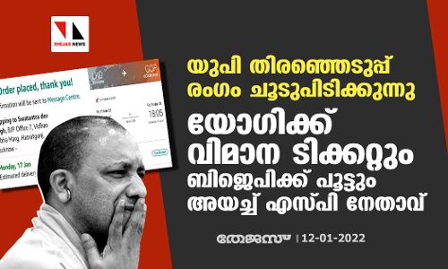 യുപി തിരഞ്ഞെടുപ്പ് രംഗം ചൂടുപിടിക്കുന്നു; യോഗിക്ക് വിമാന ടിക്കറ്റും ബിജെപിക്ക് പൂട്ടും അയച്ച് എസ്പി നേതാവ്