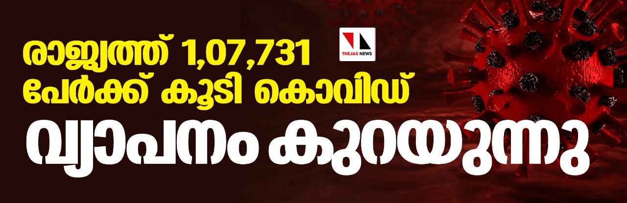 ഇന്ത്യയില്‍ 1,07,731 പേര്‍ക്ക് കൂടി കൊവിഡ്; വ്യാപനം കുറയുന്നു