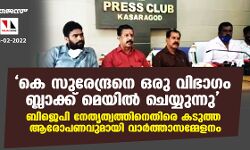 കെ സുരേന്ദ്രനെ ഒരു വിഭാഗം ബ്ലാക്ക് മെയില്‍ ചെയ്യുന്നു; ബിജെപി നേതൃത്വത്തിനെതിരെ കടുത്ത ആരോപണവുമായി വാര്‍ത്താസമ്മേളനം
