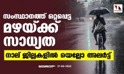 സംസ്ഥാനത്ത് ഒറ്റപ്പെട്ട മഴയ്ക്ക് സാധ്യത; നാല് ജില്ലകളില്‍ യെല്ലോ അലര്‍ട്ട്