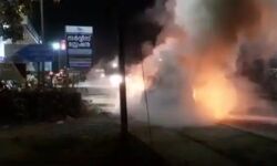 ഓടിക്കൊണ്ടിരുന്ന കാറിന് തീപിടിച്ചു, യാത്രക്കാരൻ അദ്ഭുതകരമായി രക്ഷപ്പെട്ടു