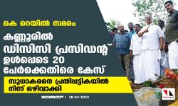 കെ റെയില്‍ സമരം:കണ്ണൂരില്‍ ഡിസിസി പ്രസിഡന്റ് ഉള്‍പ്പെടെ 20 പേര്‍ക്കെതിരേ കേസ്;സുധാകരനെ പ്രതിപ്പട്ടികയില്‍ നിന്ന് ഒഴിവാക്കി