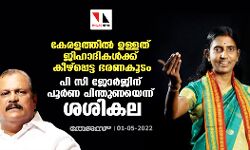 കേരളത്തില്‍ ഉള്ളത് ജിഹാദികള്‍ക്ക് കീഴ്‌പ്പെട്ട ഭരണകൂടം;പി സി ജോര്‍ജിന് പൂര്‍ണ പിന്തുണയെന്ന് ശശികല