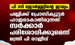 പി സി ജോര്‍ജ്ജിന്റെ ജാമ്യം: പബ്ലിക്ക് പ്രോസിക്യൂട്ടര്‍ ഹാജരാകാതിരുന്നത് സര്‍ക്കാര്‍ പരിശോധിക്കുമെന്ന് മന്ത്രി പി രാജീവ്