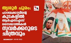 തൃശൂര് പൂരം: പാറമേക്കാവിന്റെ കുടകളില് ആര്എസ്എസ് സൈദ്ധാന്തികന് സവര്ക്കറുടെ ചിത്രവും തൃശൂര് പൂരം: പാറമേക്കാവിന്റെ കുടകളില് ആര്എസ്എസ് സൈദ്ധാന്തികന് സവര്ക്കറുടെ ചിത്രവും