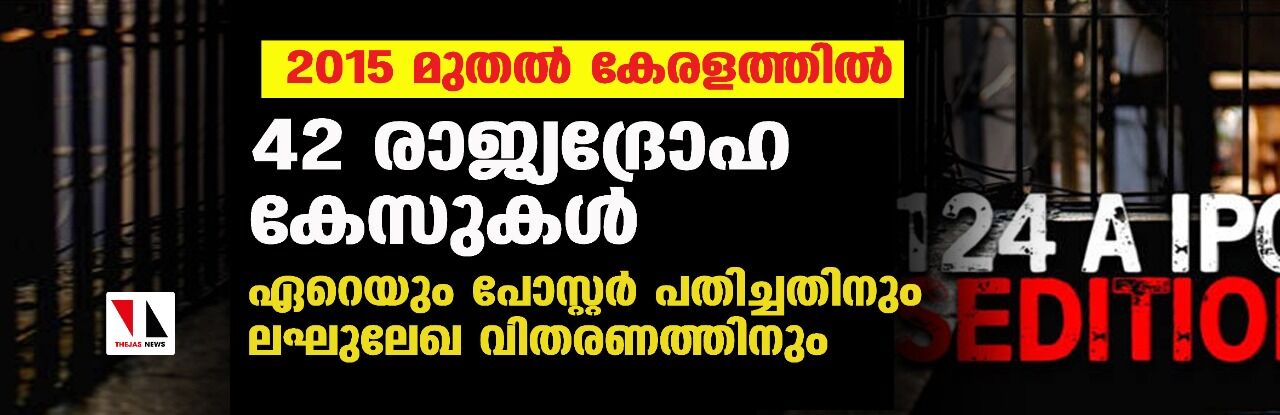 2015 മുതല് കേരളത്തില് 42 രാജ്യദ്രോഹ കേസുകള്; ഏറെയും പോസ്റ്റര് പതിച്ചതിനും ലഘുലേഖ വിതരണത്തിനും 2015 മുതല് കേരളത്തില് 42 രാജ്യദ്രോഹ കേസുകള്; ഏറെയും പോസ്റ്റര് പതിച്ചതിനും ലഘുലേഖ വിതരണത്തിനും