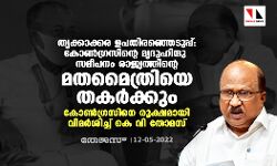 തൃക്കാക്കരഉപതിരഞ്ഞെടുപ്പ്:കോണ്‍ഗ്രസിന്റെ മൃദുഹിന്ദു സമീപനം രാജ്യത്തിന്റെ മതമൈത്രിയെ തകര്‍ക്കും; കോണ്‍ഗ്രസിനെ രൂക്ഷമായി വിമര്‍ശിച്ച്  കെ വി തോമസ്