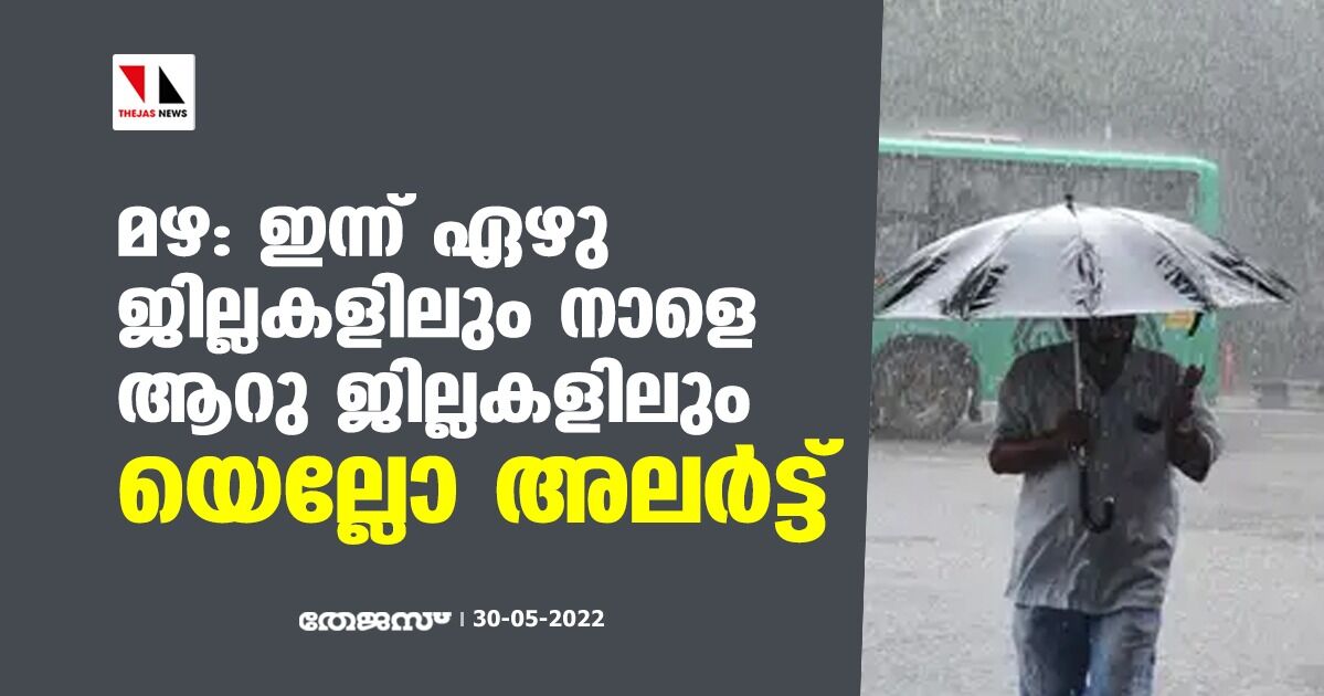 മഴ: ഇന്ന് ഏഴു ജില്ലകളിലും നാളെ ആറു ജില്ലകളിലും യെല്ലോ അലര്‍ട്ട്