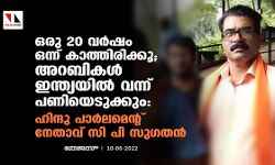 ഒരു 20 വര്‍ഷം ഒന്ന് കാത്തിരിക്കൂ; അറബികള്‍ ഇന്ത്യയില്‍ വന്ന് പണിയെടുക്കും: ഹിന്ദു പാര്‍ലമെന്റ് നേതാവ് സി പി സുഗതന്‍