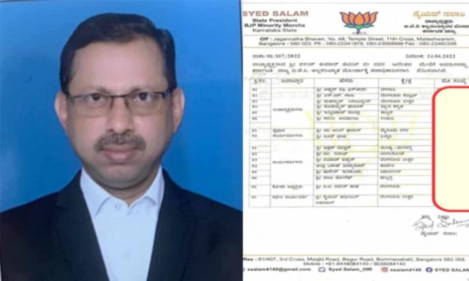 ബാബരി വിധി പറഞ്ഞ ജഡ്ജി അബ്ദുല് നസീറിന്റെ സഹോദരന് കര്ണാടക ബിജെപി ന്യൂനപക്ഷ മോര്ച്ചയുടെ പുതിയ വൈസ് പ്രസിഡന്റ് ബാബരി വിധി പറഞ്ഞ ജഡ്ജി അബ്ദുല് നസീറിന്റെ സഹോദരന് കര്ണാടക ബിജെപി ന്യൂനപക്ഷ മോര്ച്ചയുടെ പുതിയ വൈസ് പ്രസിഡന്റ്