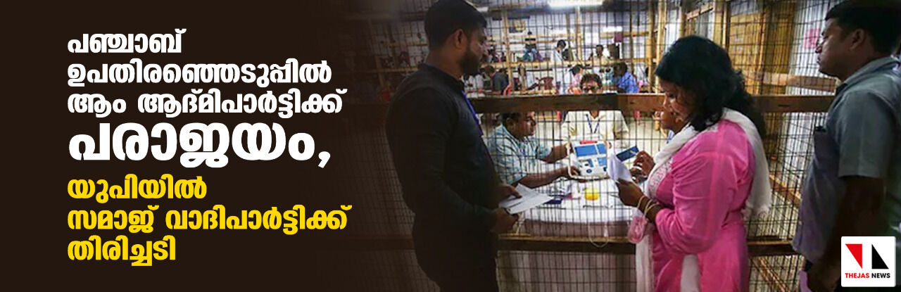 പഞ്ചാബ് ഉപതിരഞ്ഞെടുപ്പില് ആം ആദ്മി പാര്ട്ടിക്ക് പരാജയം, യുപിയില് സമാജ്വാദി പാര്ട്ടിക്ക് തിരിച്ചടി പഞ്ചാബ് ഉപതിരഞ്ഞെടുപ്പില് ആം ആദ്മി പാര്ട്ടിക്ക് പരാജയം, യുപിയില് സമാജ്വാദി പാര്ട്ടിക്ക് തിരിച്ചടി