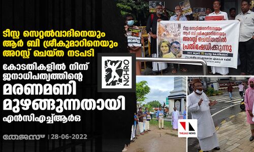 ടീസ്റ്റ സെറ്റല്‍വാദിനെയും ആര്‍ ബി ശ്രീകുമാറിനെയും അറസ്റ്റ് ചെയ്ത നടപടി:  കോടതികളില്‍ നിന്ന് ജനാധിപത്യത്തിന്റെ മരണമണി മുഴങ്ങുന്നതായി എന്‍സിഎച്ച്ആര്‍ഒ