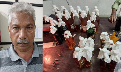 കടത്തിക്കൊണ്ടുവന്ന ഡിഫന്‍സ് സര്‍വീസിന്റെ മദ്യവുമായി ലോട്ടറി വില്‍പ്പനക്കാരന്‍ പിടിയില്‍